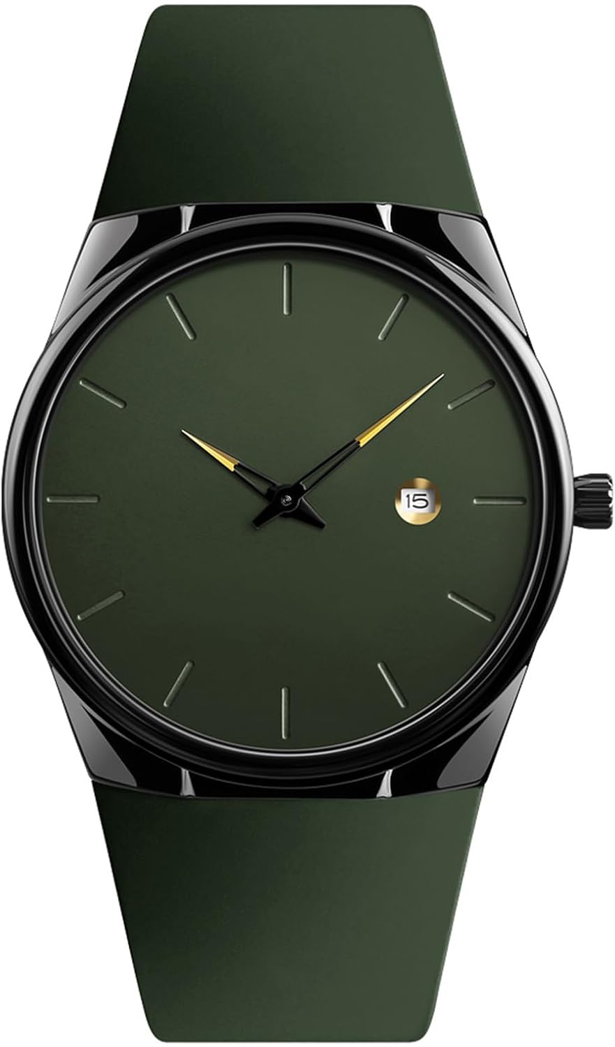 BESTKANG Reloj de cuarzo deportivo casual para hombre, resistente al agua hasta 30 m, ventana de fecha, caja de aleación y correa de silicona, 5 opciones de color (negro/rojo/caqui/azul/verde ejército