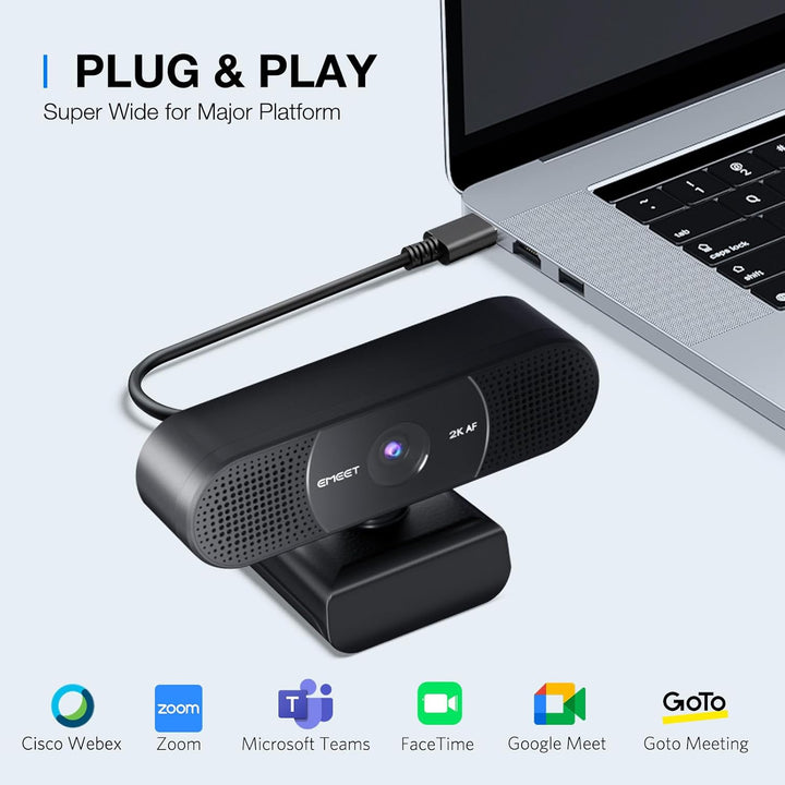 EMEET C960 - Cámara web USB 2K QHD, 2 micrófonos con reducción de r...