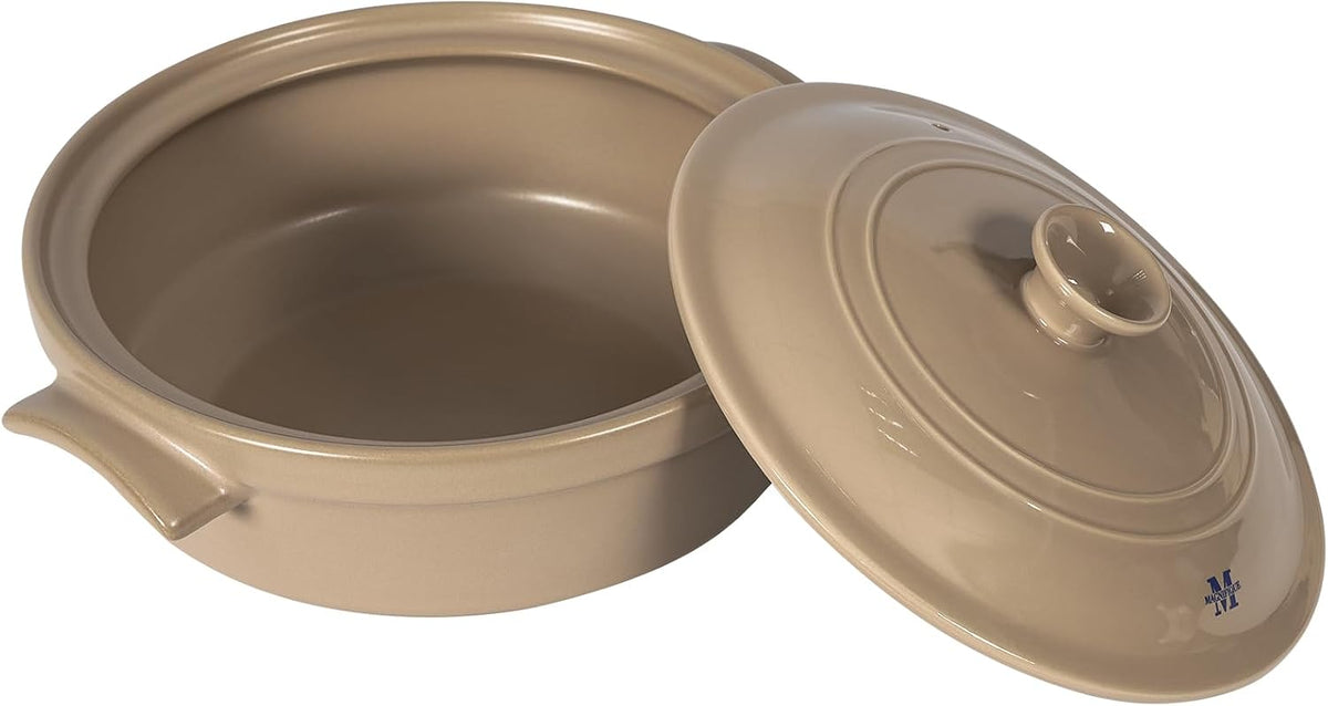 Magnifique - Olla de franela de 5 cuartos de galón con tapa, olla de arcilla natural para cocinar, cacerola no tóxica sin PFAS para horno y estufa, horno holandés para cocción lenta, hornear y servir