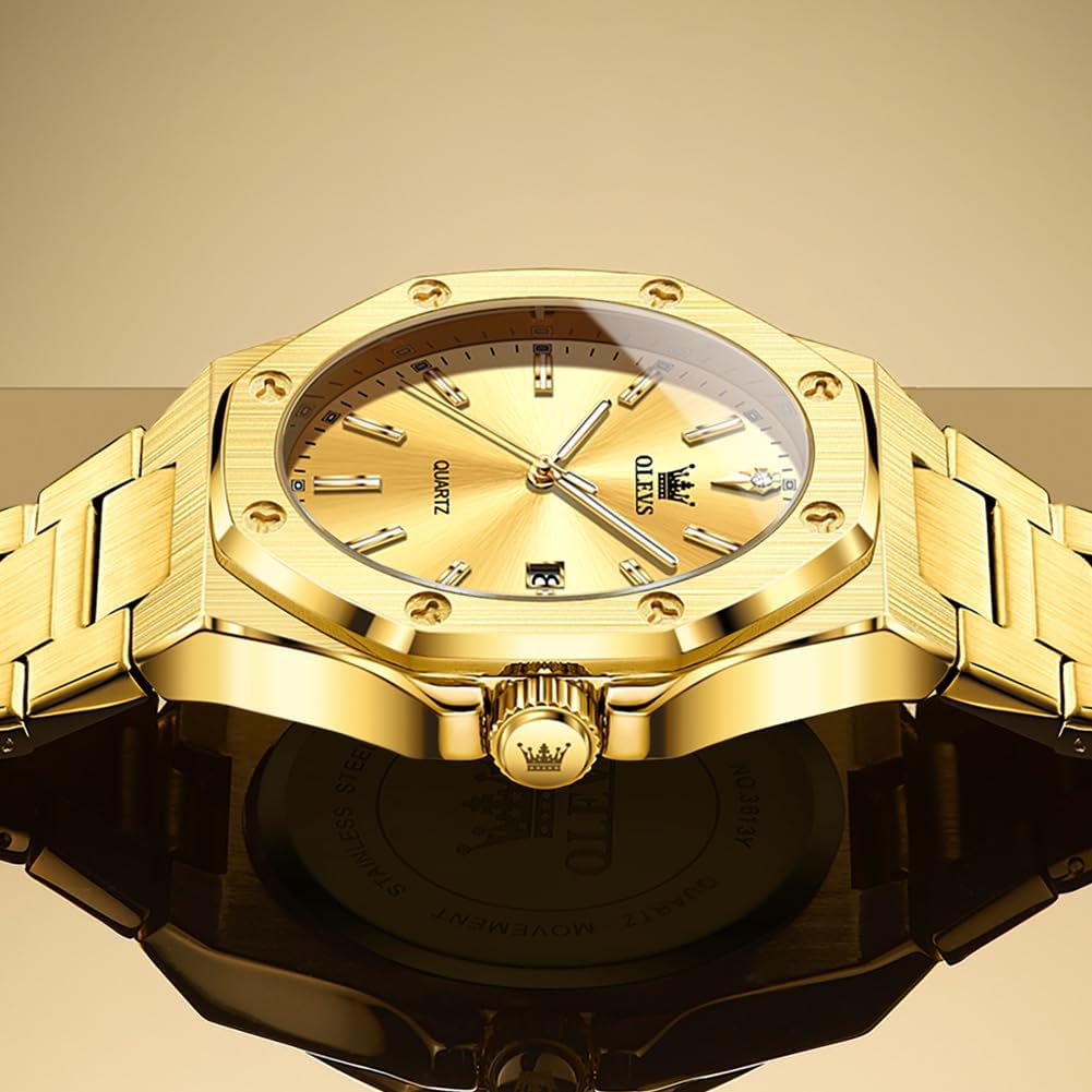 OLEVS Reloj para hombre Big Face Acero inoxidable Impermeable Luminoso Diamante