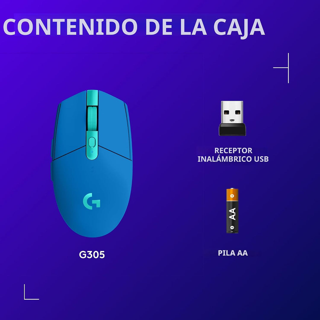 Logitech G305 LIGHTSPEED - Mouse inalámbrico para juegos, sensor He...