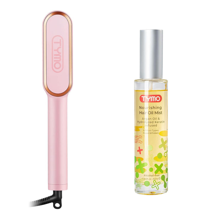 TYMO Cepillo alisador de cabello rosa Ring + spray de aceite para e...