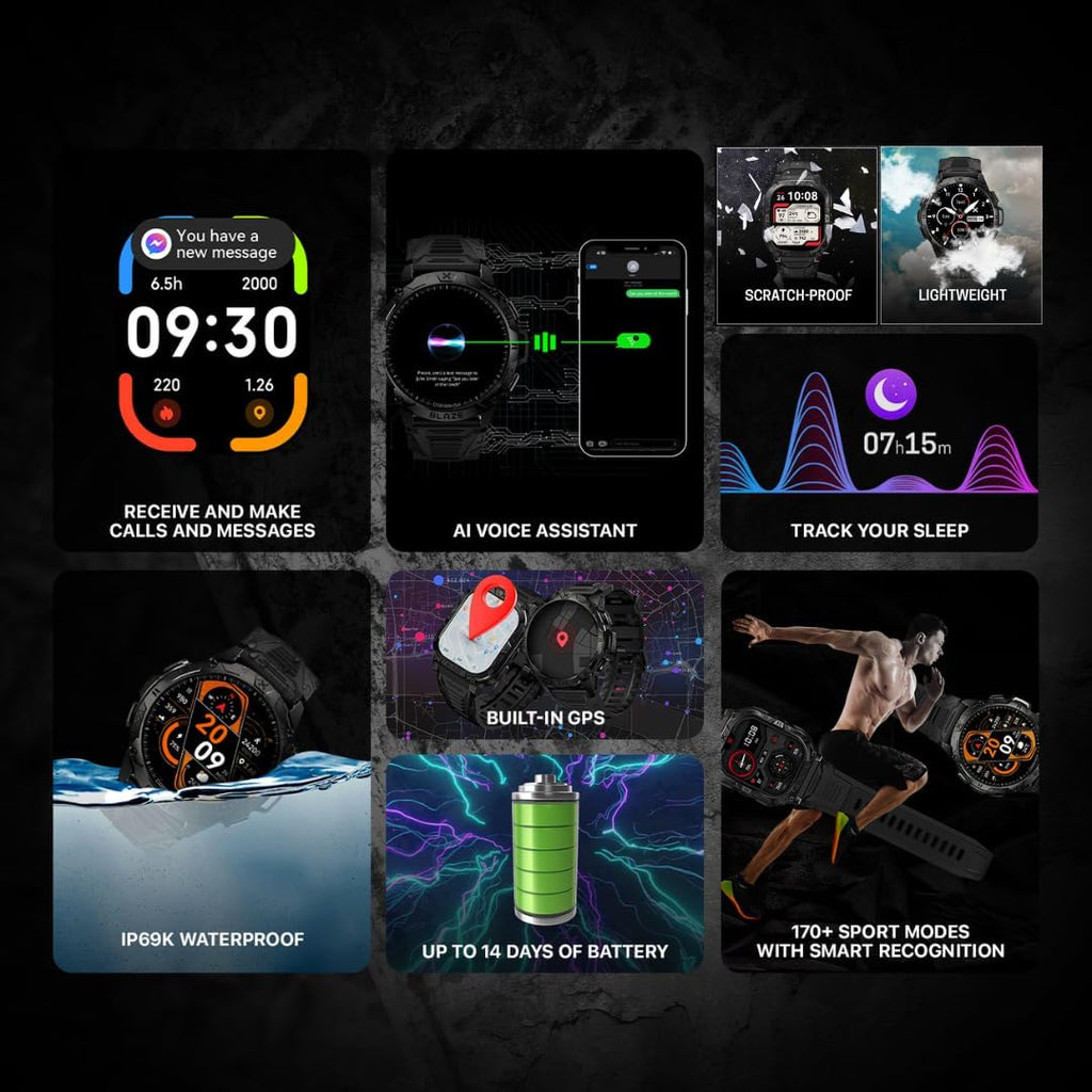 CARBINOX Blaze - Reloj inteligente resistente para hombre, rastreador de