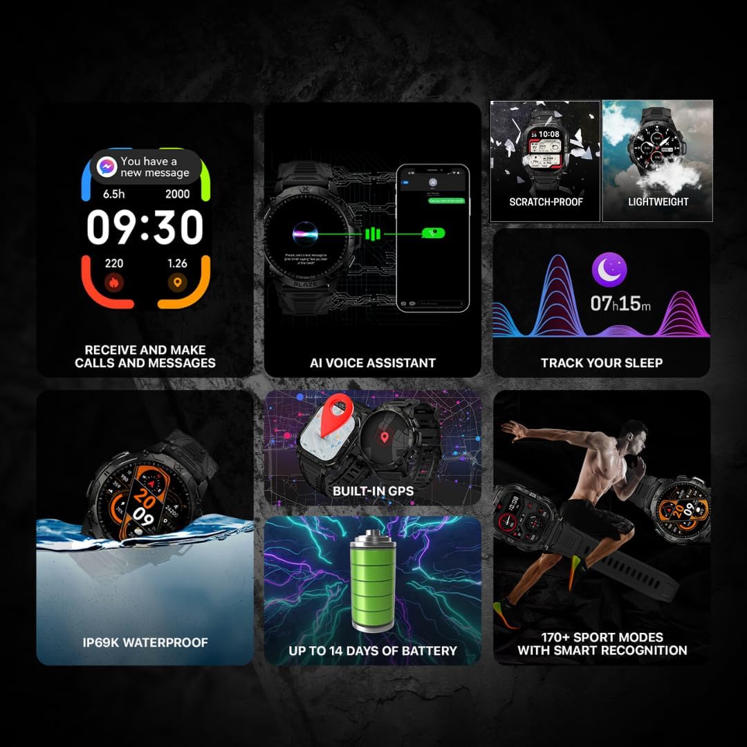 CARBINOX Blaze - Reloj inteligente resistente para hombre, rastreador de