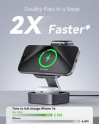Estación de carga inalámbrica 3 en 1 para dispositivos Apple, compatible con soporte de cargador MagSafe, cargador inalámbrico magnético plegable de viaje rápido para iPhone 18 Pro Max 17 16 15
