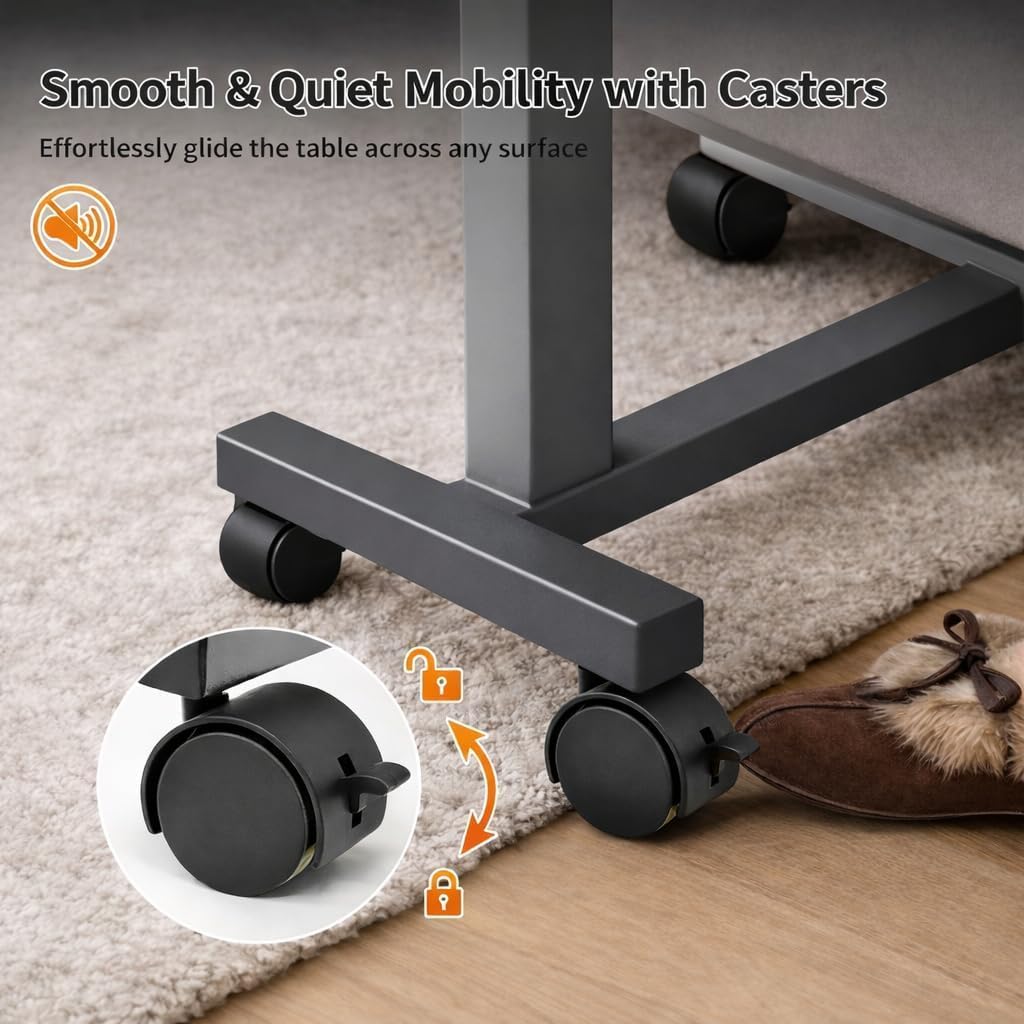 Mesa de noche ajustable con ruedas, mesa de noche neumática con elevación de altura, escritorio de pie para uso doméstico y oficina, ideal para personas mayores y movilidad limitada (negro)