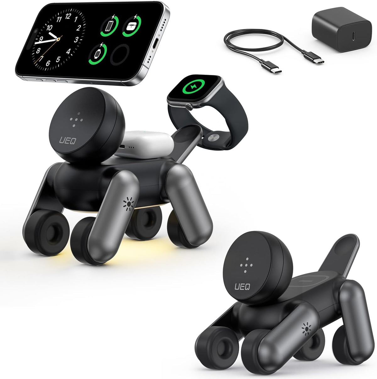Estación de carga inalámbrica 3 en 1 para dispositivos Apple, soporte de cargador inalámbrico plegable con luz nocturna para iPhone 17 Air 16 15 14 13 12 Series, AirPods 4 3 2 Pro, Apple Watch