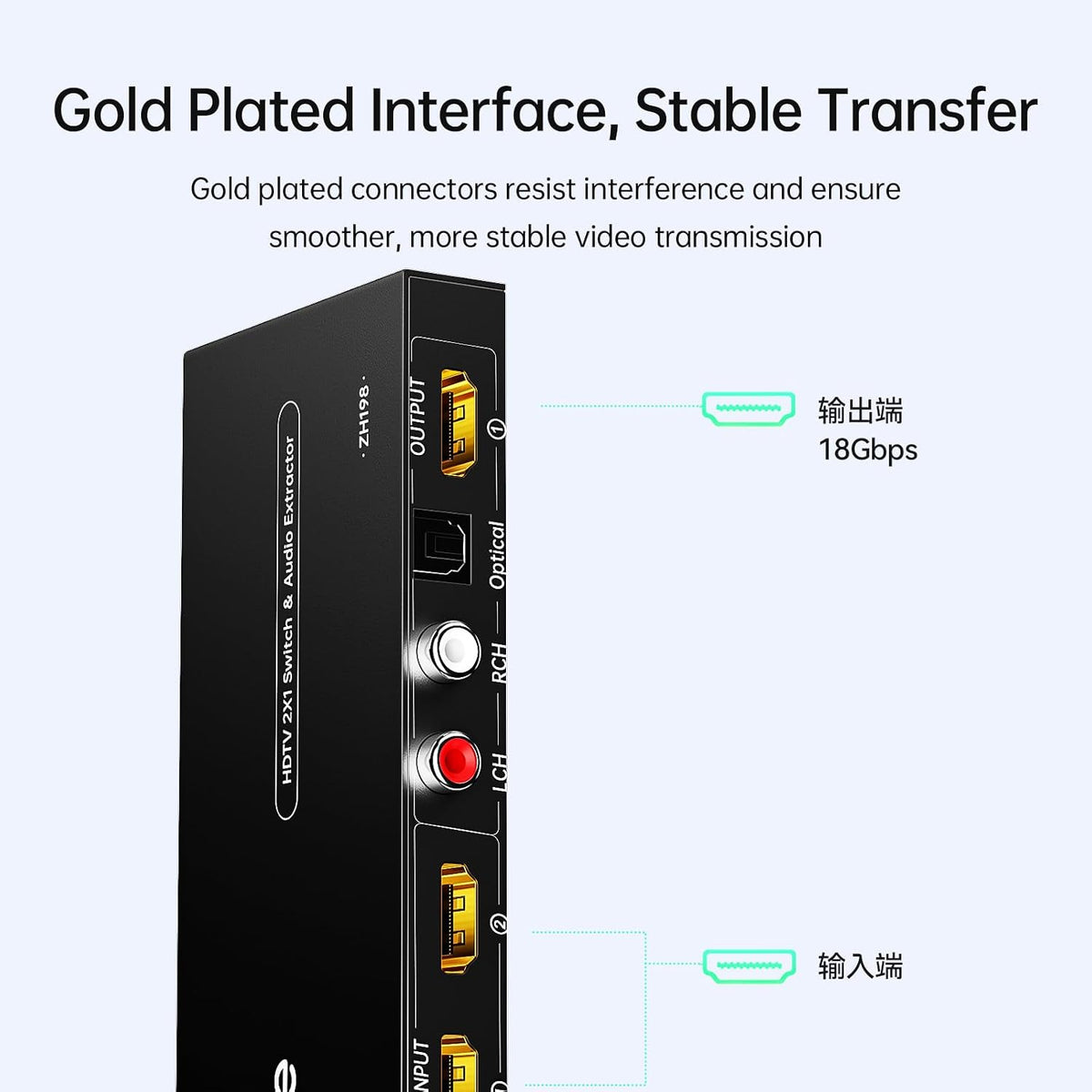 Interruptor HDMI 2.0 Extractor de audio 2 en 1 salida 4K@60Hz