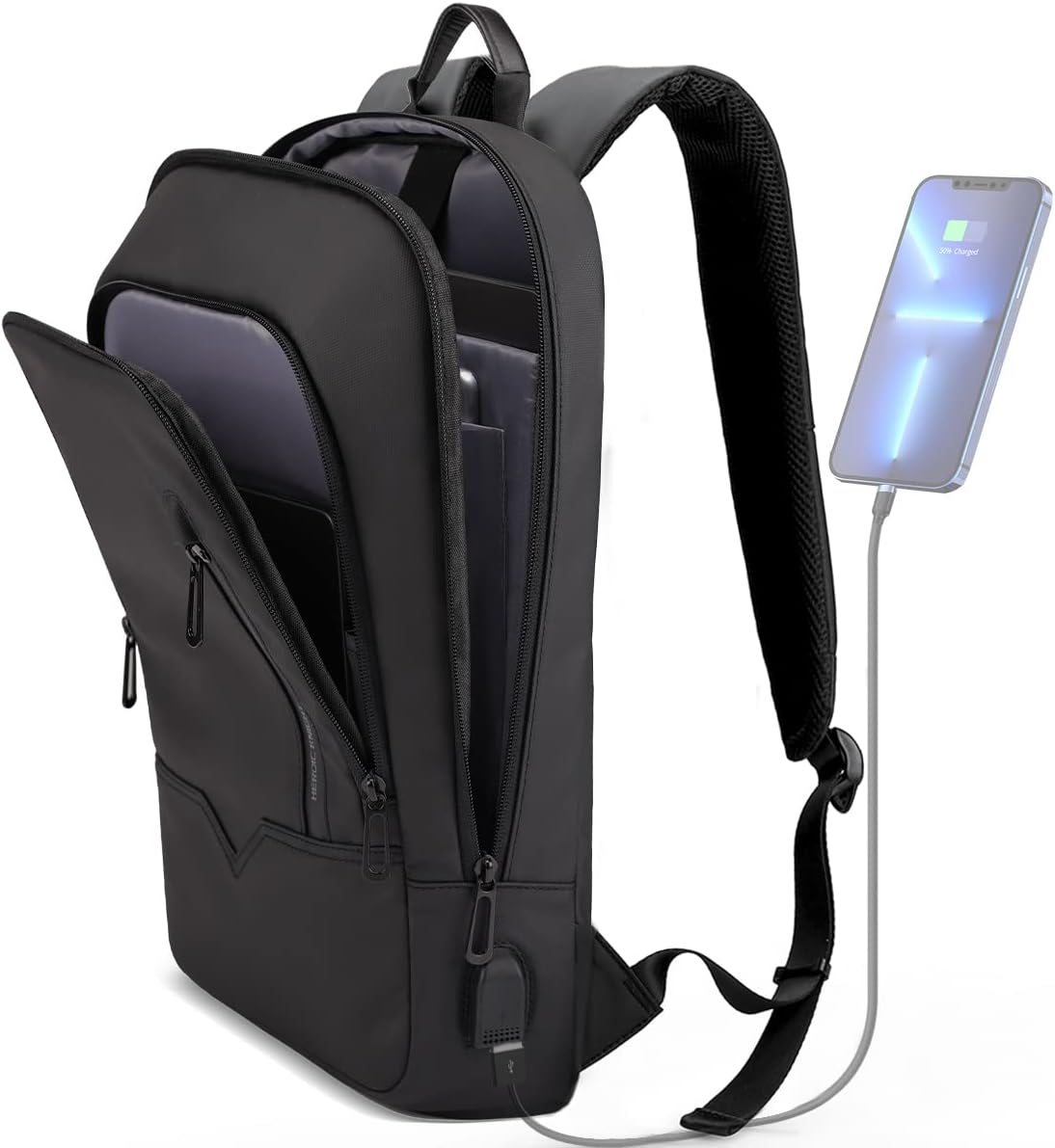 HK - Mochila para hombre, bolsa delgada para computadora portátil de 15,6