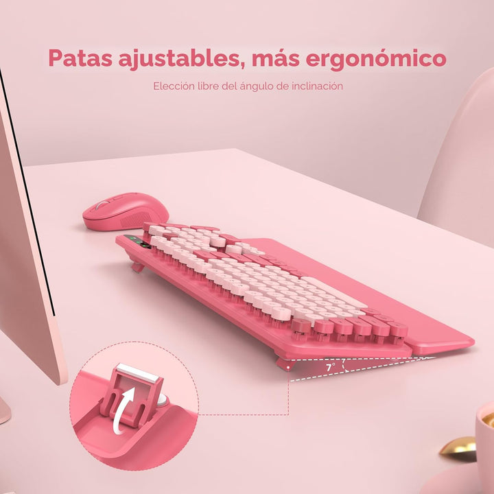 Combo de teclado y mouse inalámbricos, bonito teclado retro de tama...