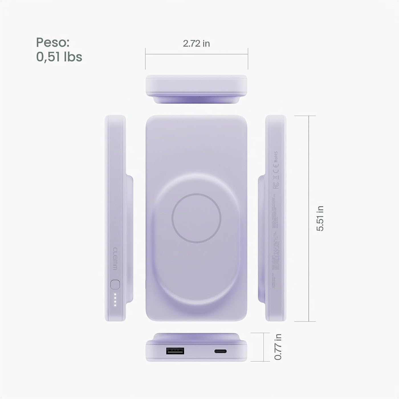Clemm Banco de energía inalámbrico portátil de 10000 mAh, compatibl...