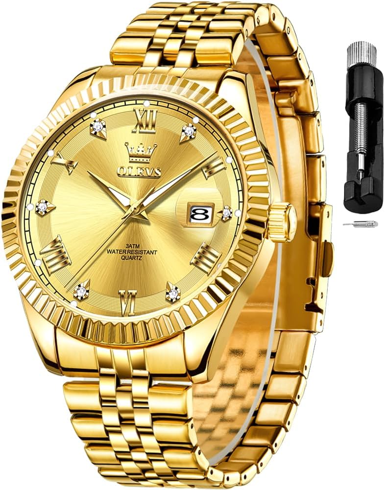 OLEVS Reloj Clásico para Hombre Diamante Analógico Lujo Acero Inoxidable a Dos Tonos Resistente al Agua con Fecha Luminous para Hombres