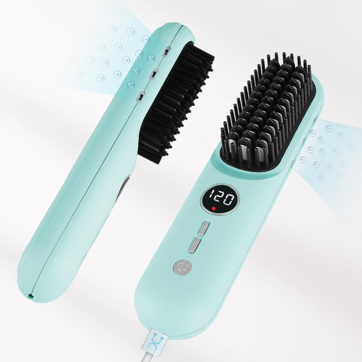 ECOJIA Rizador de pelo inalámbrico 2 en 1, mini cepillo alisador de...
