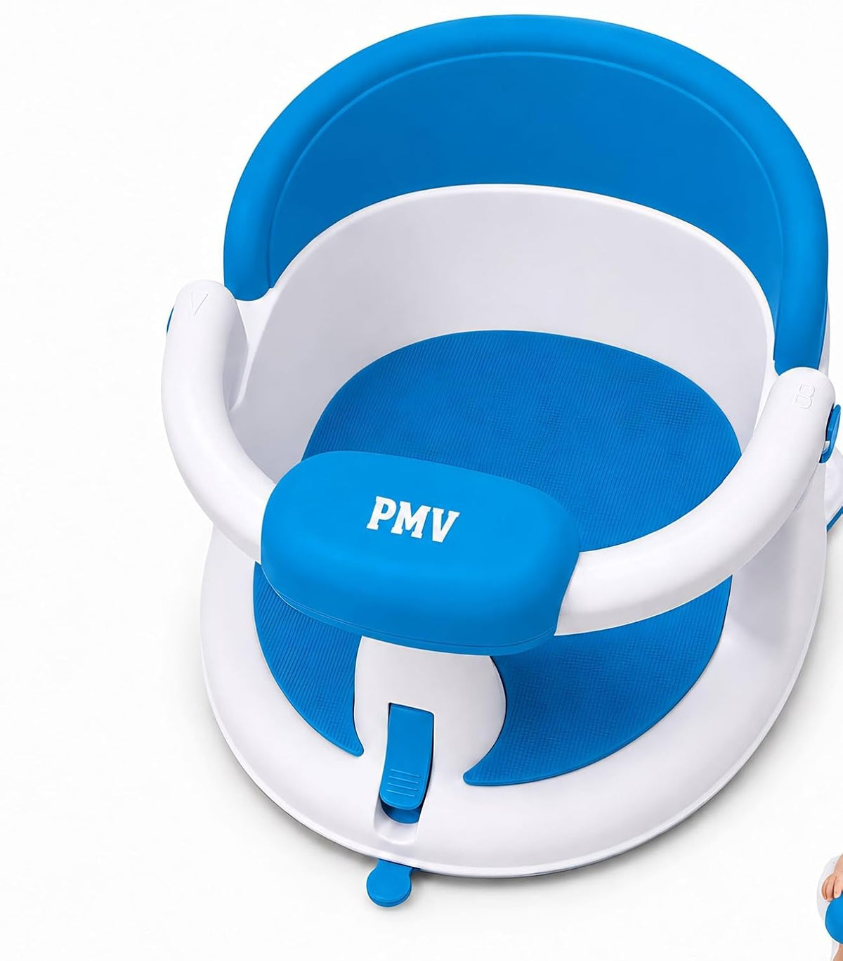 PMV Asiento de baño para bebés sentados, silla de baño antideslizante con 3 ventosas, asiento de apoyo de baño seguro y cómodo para uso en baño/ducha, diseño estable, (6 a 24 meses) (azul)