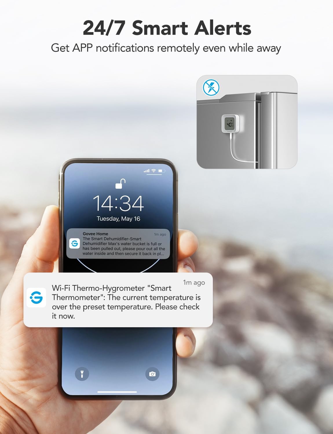 GoveeLife Termómetro WiFi para refrigerador, paquete de 1 con puerta de