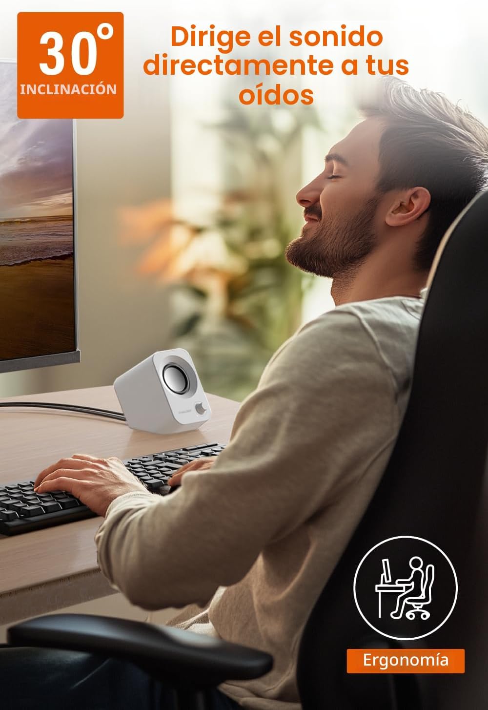 FUNLOGY Altavoz - Altavoces estéreo para PC de 14W, alimentados por USB, tamaño compacto con diseño de inclinación de 30°, control de dial de volumen, para escritorio, laptop, monitor, consolas de