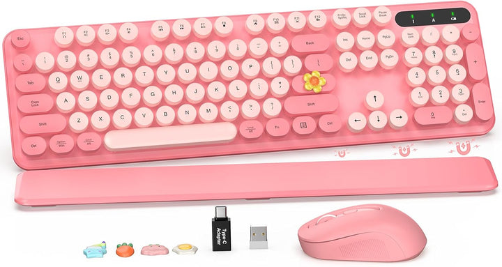 Combo de teclado y mouse inalámbricos, teclado retro con teclas red...
