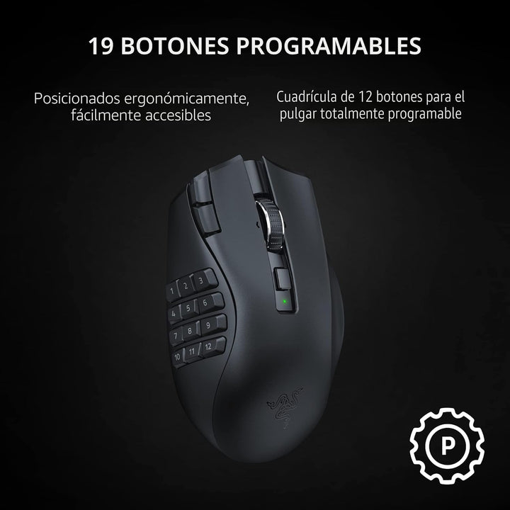 Razer Naga V2 HyperSpeed Mouse inalámbrico MMO para juegos: 19 boto...