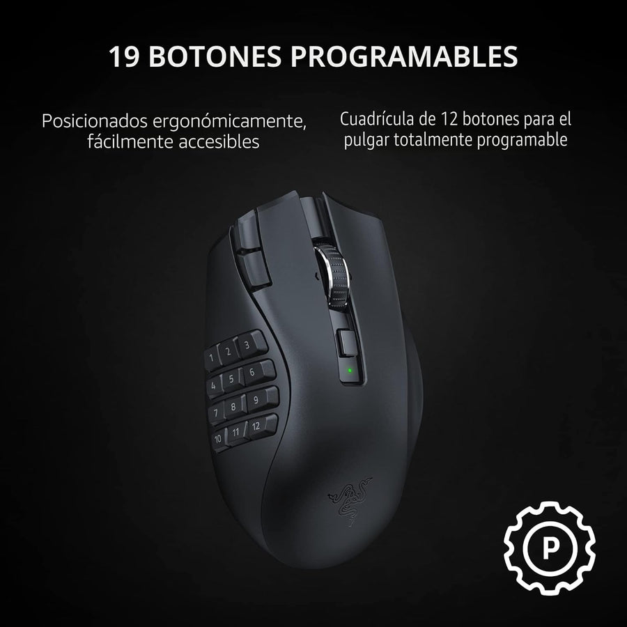 Razer Naga V2 HyperSpeed Mouse inalámbrico MMO para juegos: 19 boto...