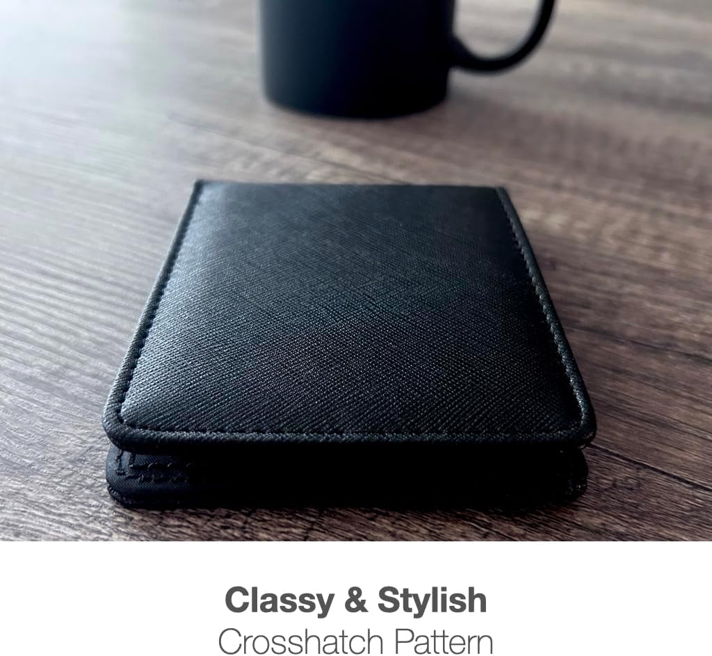 Cartera plegable de tamaño completo con bloqueo RFID con 8 ranuras, 1 bolsillo para llaves, divisor de efectivo y ventana de identificación grande, viene con caja de regalo ecológica, Negro