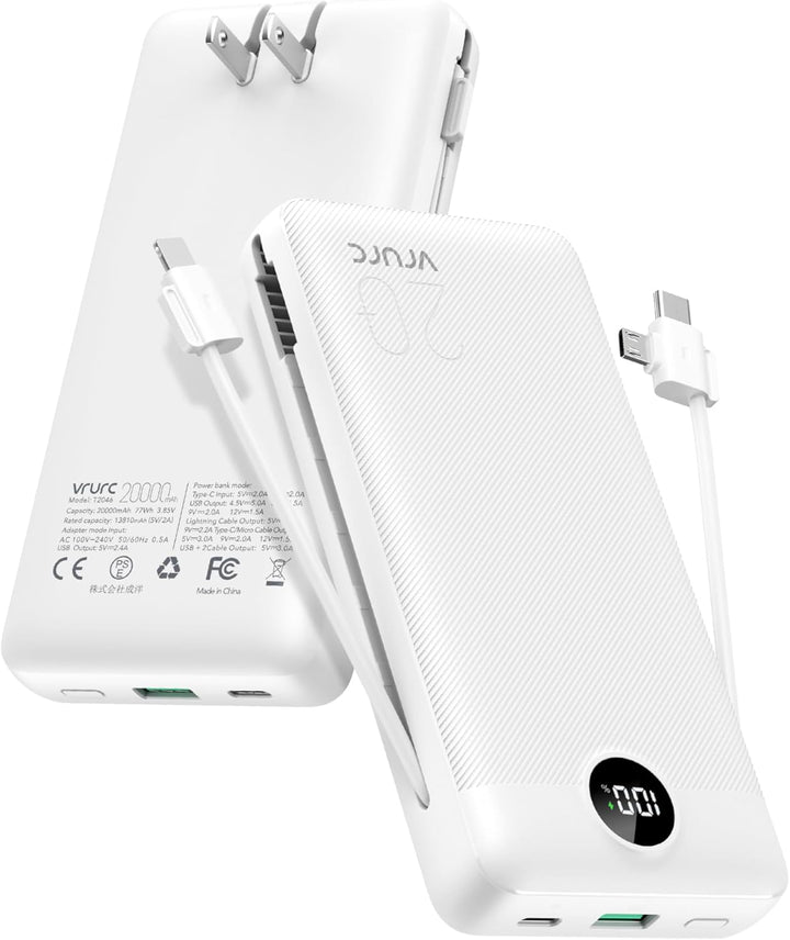 VRURC Banco de Energía 20000mAh, Cargador Portátil de Carga Rápida...