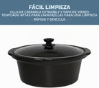 West Bend Olla de cocción lenta manual de 6 cuartos estilo cerámica con olla de cerámica ovalada apta para lavavajillas y tapa de vidrio, dos configuraciones de temperatura más función mantener