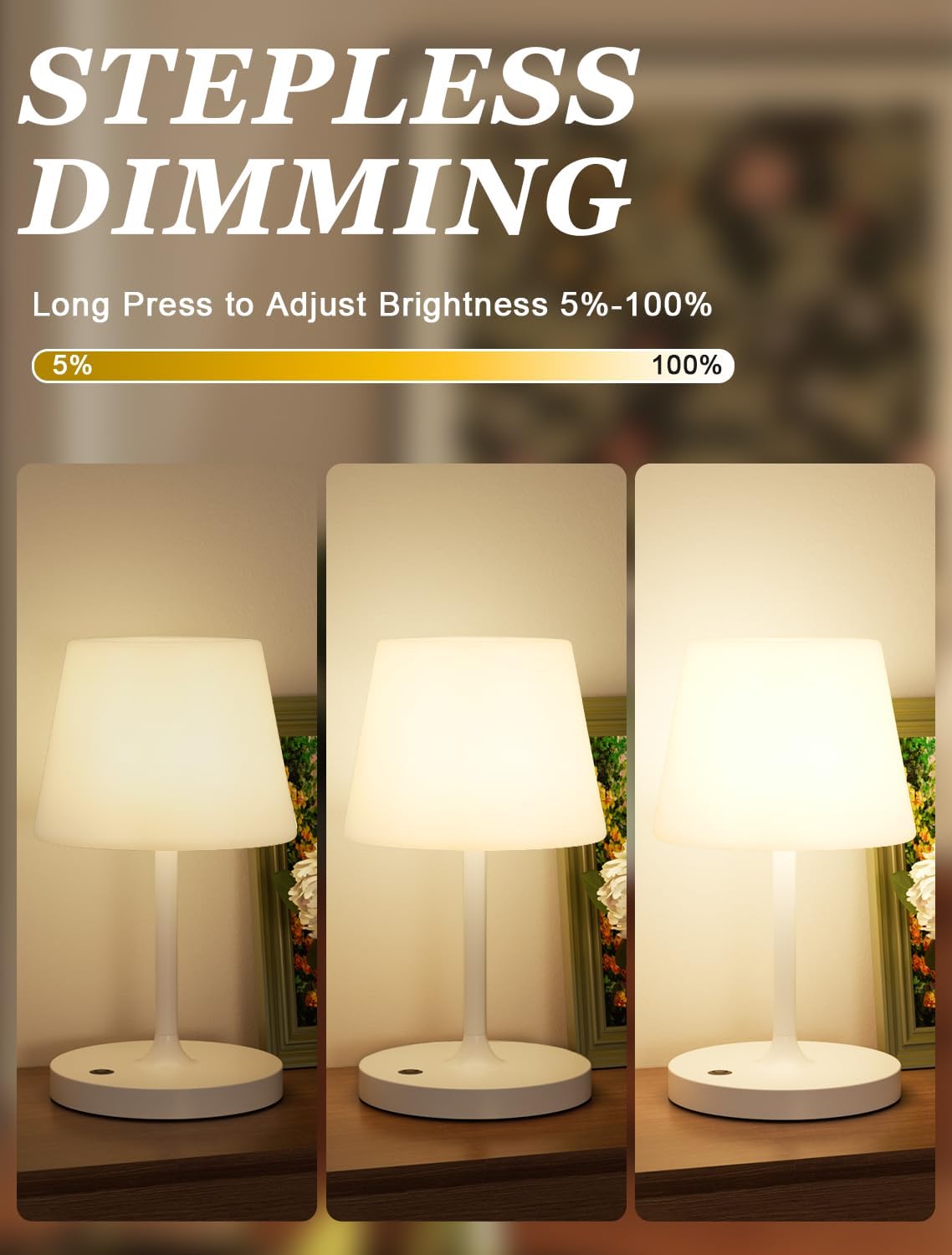 Lámpara Kakanuo Lámpara de ducha inalámbrica blanca impermeable, lámpara de mesa recargable con batería de 4000 mAh, luz de escritorio táctil regulable para exteriores, cocina, baño, campamento, patio, IP54