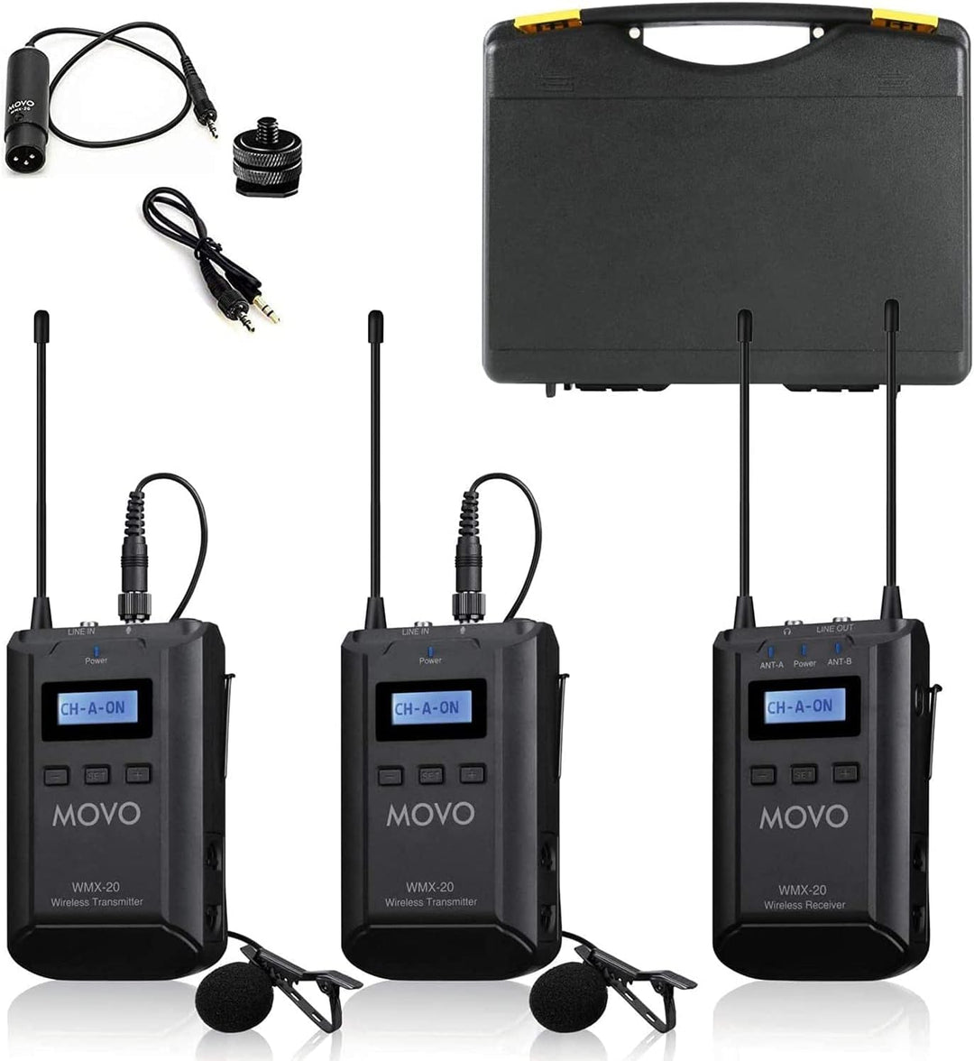 Movo WMX-20-DUO Sistema de micrófono inalámbrico UHF de 48 canales...
