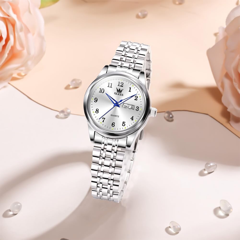OLEVS Reloj de Lujo para Mujeres, Modo Pequeño de Muñeca, Acero Inoxidable, Reloj para Damas, Calendario