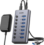 SSK, SHU0701, hub USB 3.0 de 7 puertos, alimentado, adaptador 12V/3A