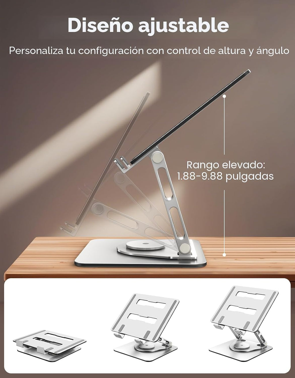 Soporte para Laptop para Escritorio Rotación Flexible 360°, Elevador de Laptop Ergonómico Ajustable con Soporte de Doble Barra, Soporte Portátil para Laptop para MacBook Air Pro, Dell XPS, HP
