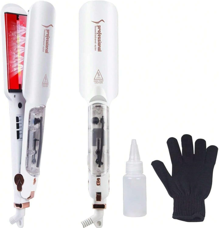Plancha de pelo profesional de vapor, plancha plana de cerámica inf...