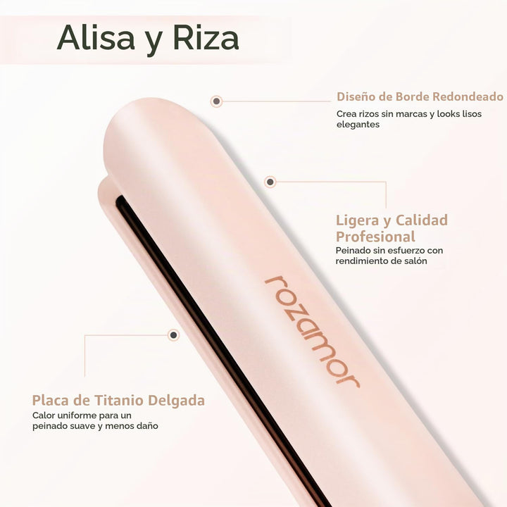 Rozamor - Plancha plana de titanio, alisador y rizador de pelo de 1...