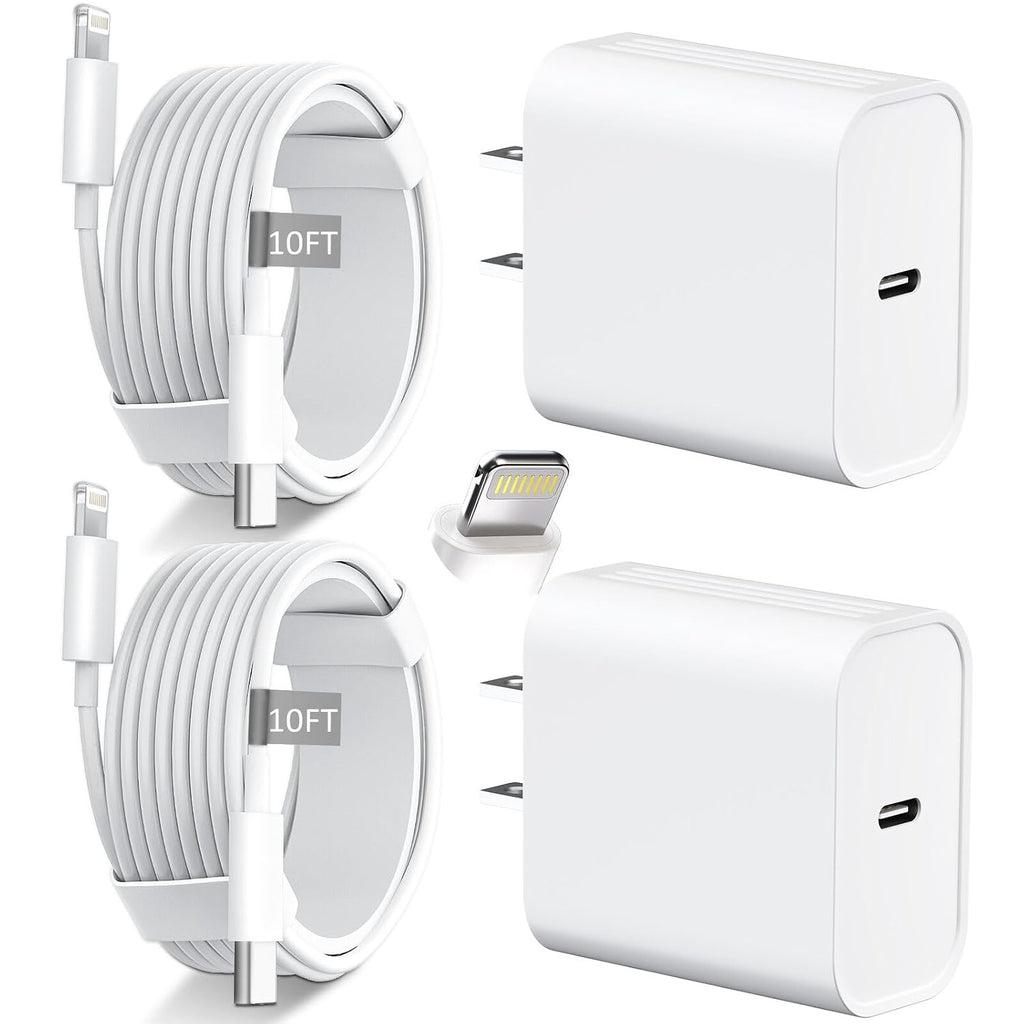 Cargador de carga rápida para iPhone 14, 13, 12, 11, cargador USB C de 20 W, bloque de carga rápida con cable USB C a Lightning de 10 pies de largo para iPhone 14/13/12/12 Pro Max/11/Xs Max/XR/X