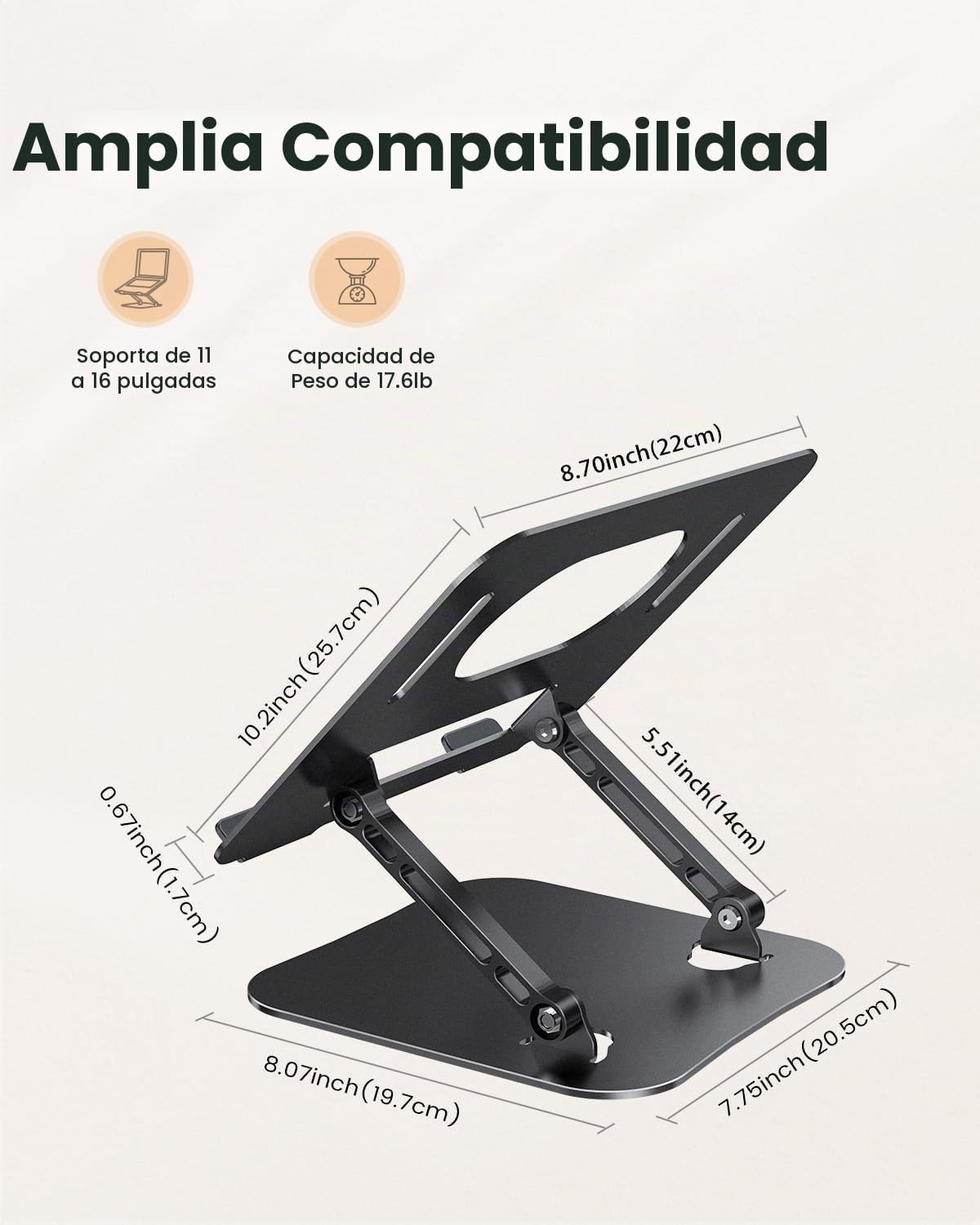JOIOT Soporte ajustable de aluminio para portátil, elevador ergonóm...
