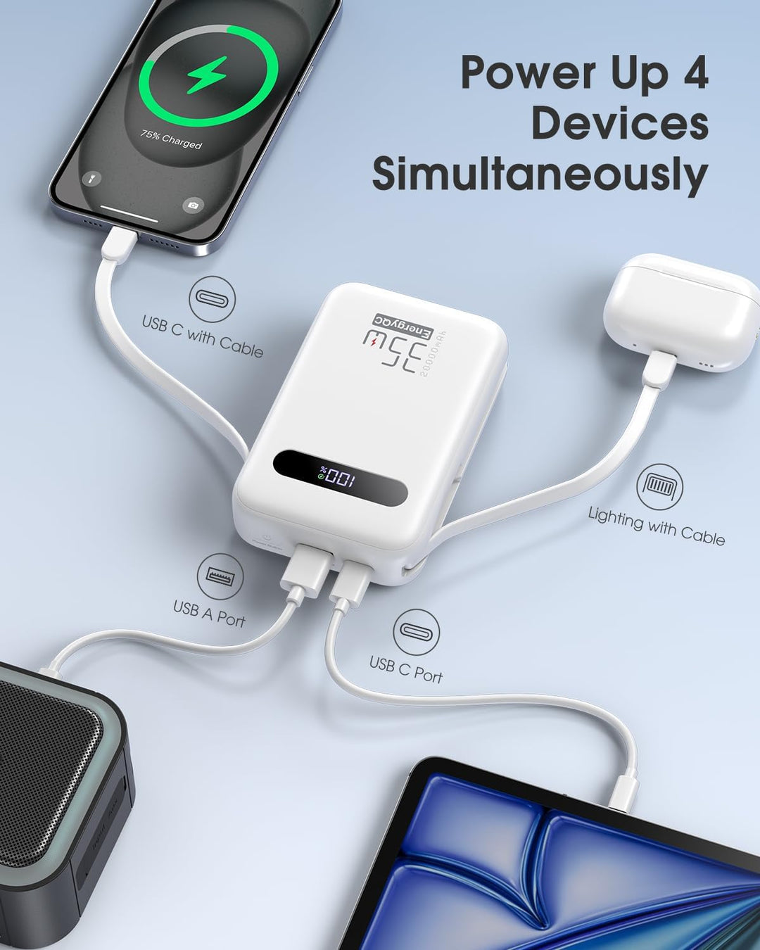 EnergyQC Cargador portátil de 20000 mAh, 35 W PD 3.0+QC 4.0 cargado...