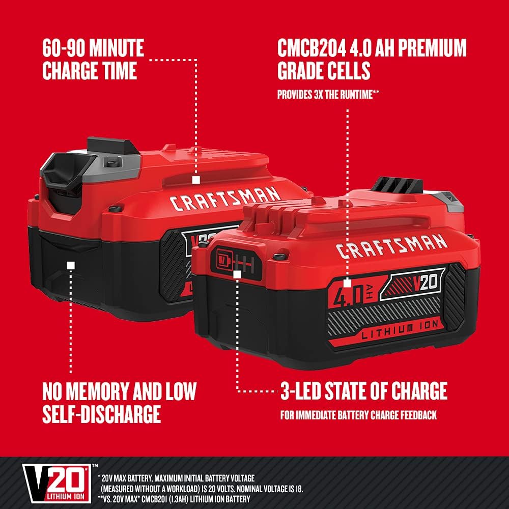 CRAFTSMAN V20 Inflador con batería de iones de litio, 4.0 amperios...