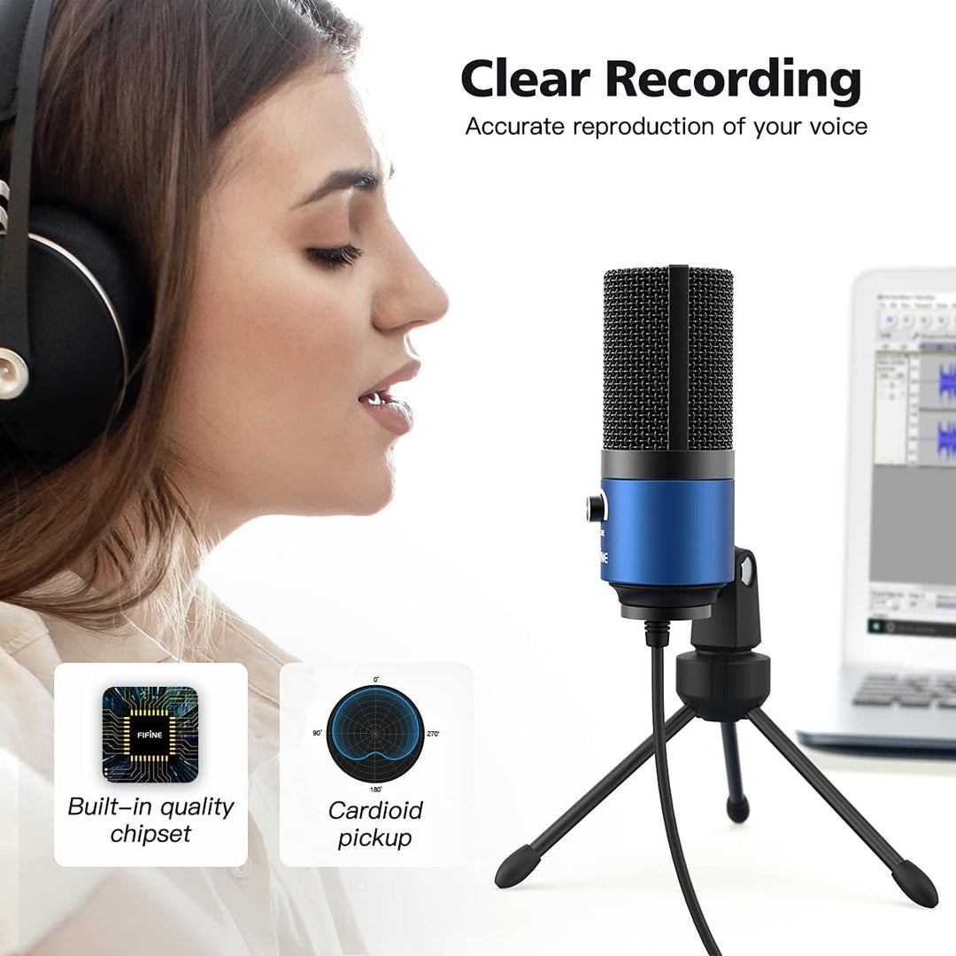 FIFINE - Micrófono USB para computadora para grabar voz en off de v...