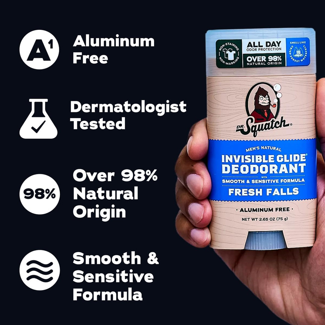 Dr. Squatch Invisible Glide Natural Desodorante para hombre, desliz...