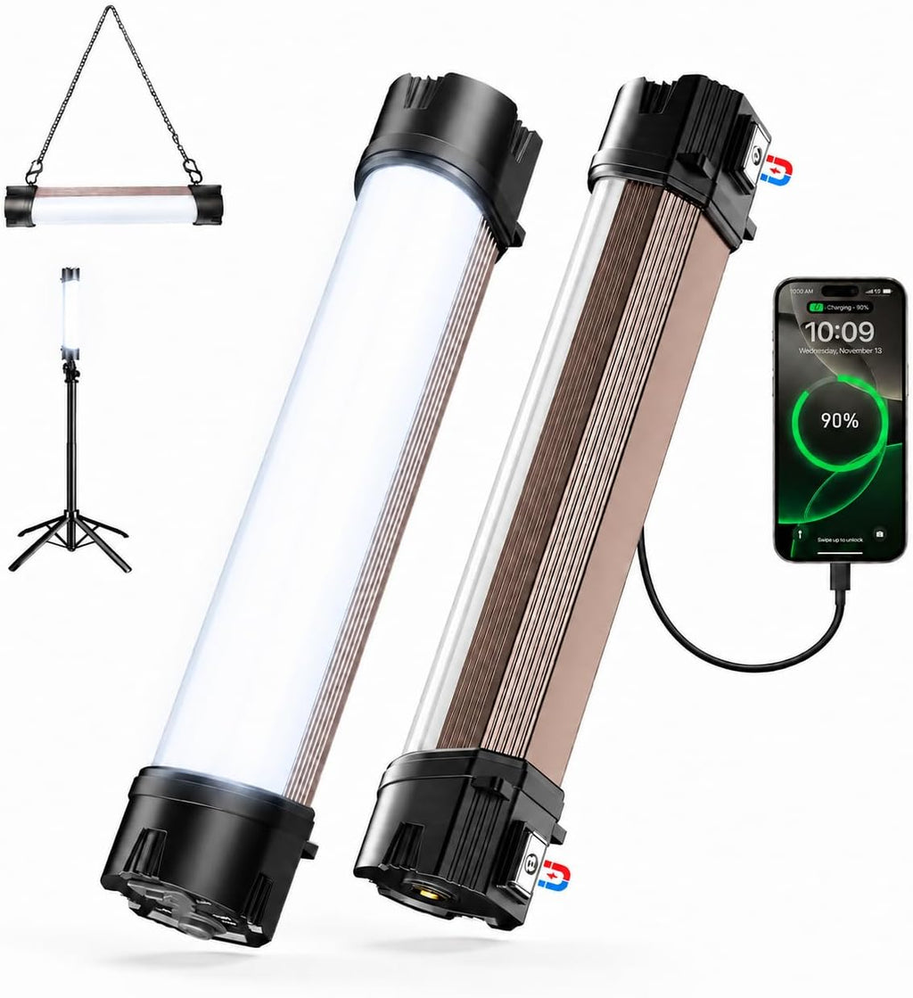 Paquete de 2 barras de luz LED magnéticas recargables para acampar