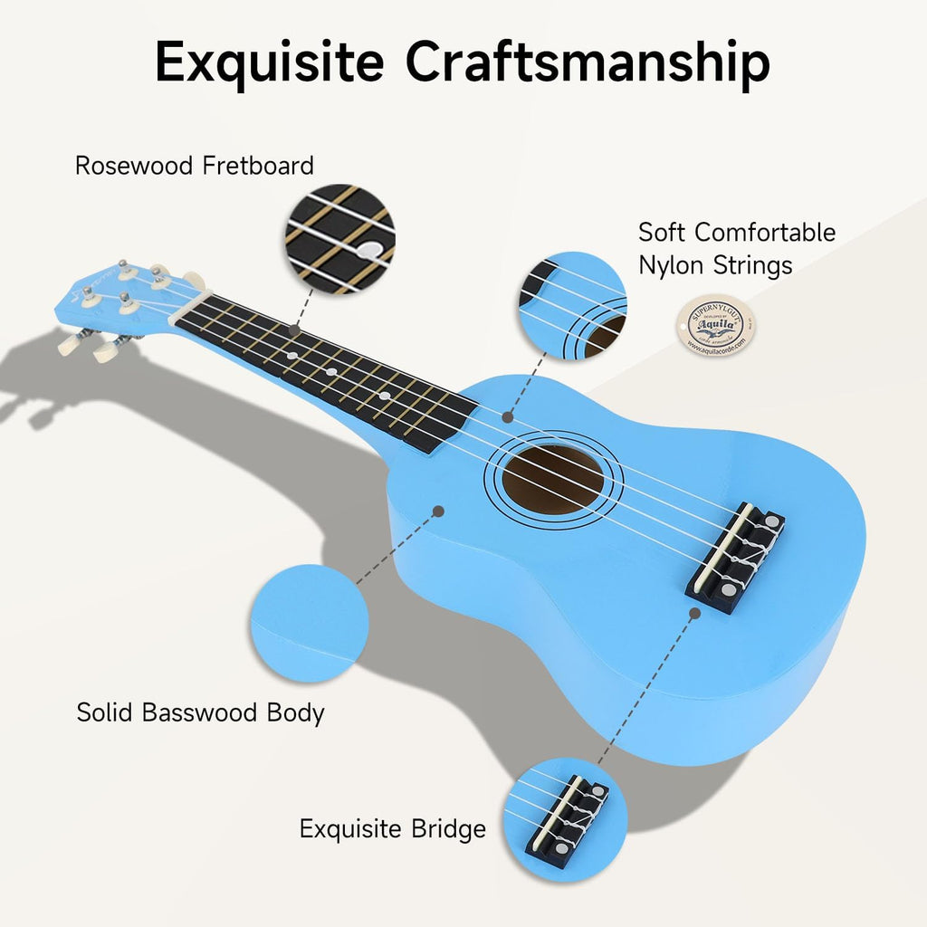 Ukulele de 21 pulgadas para principiantes, kit de ukulele soprano de tilo para niños, adultos, estudiantes, principiantes, mini guitarra, paquete de ukulele con libro, funda de concierto