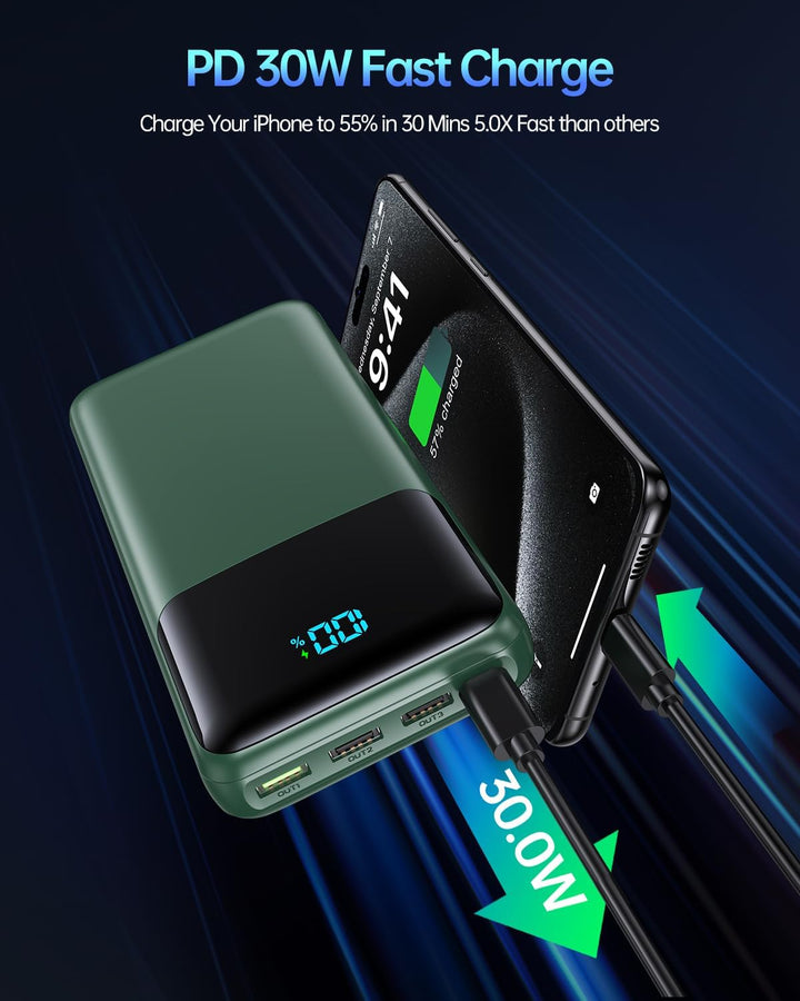 Cargador portátil de 50000 mAh, USB-C PD 30 W, carga rápida, baterí...
