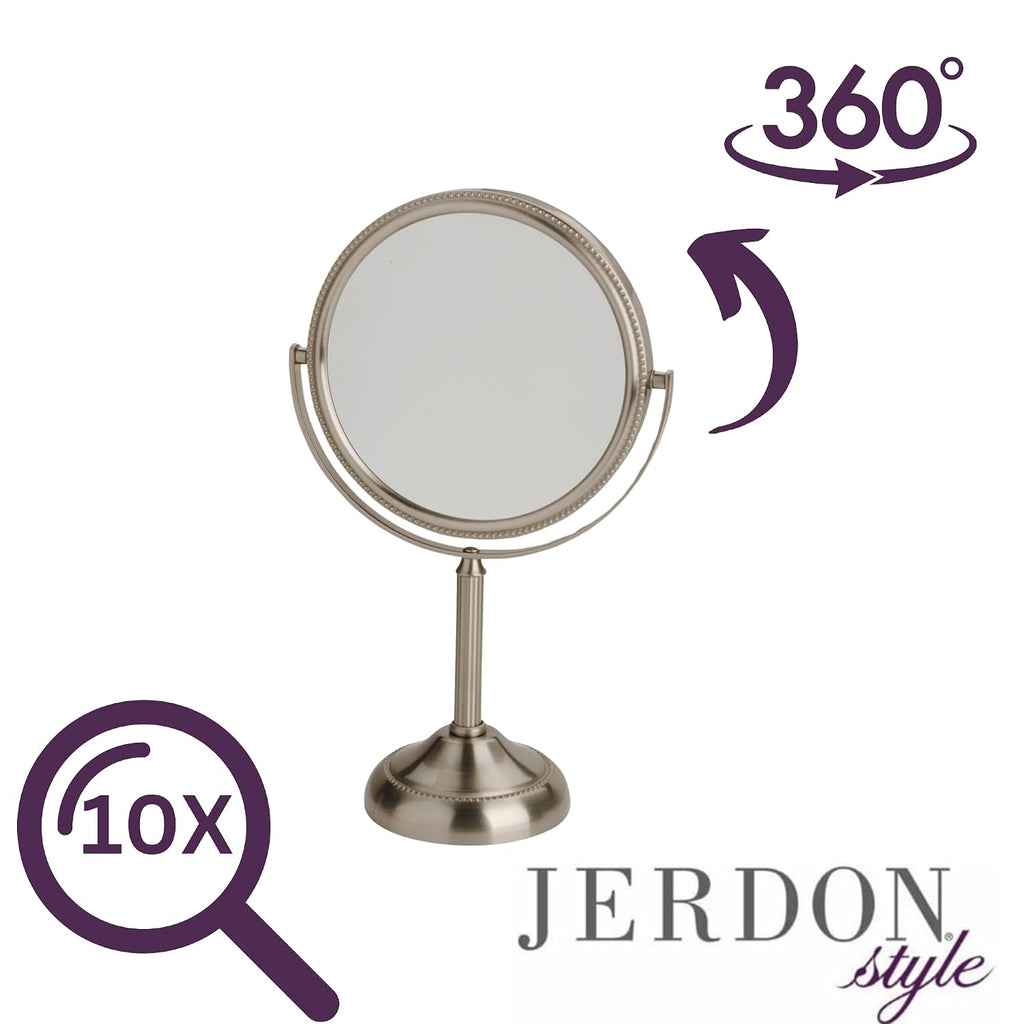 Espejo cosmético giratorio Jerdon (JP910N), de dos caras, de 6 pulgadas de mesa con ampliación x10, De aumento, Nickel