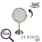 Espejo cosmético giratorio Jerdon (JP910N), de dos caras, de 6 pulgadas de mesa con ampliación x10, De aumento, Nickel