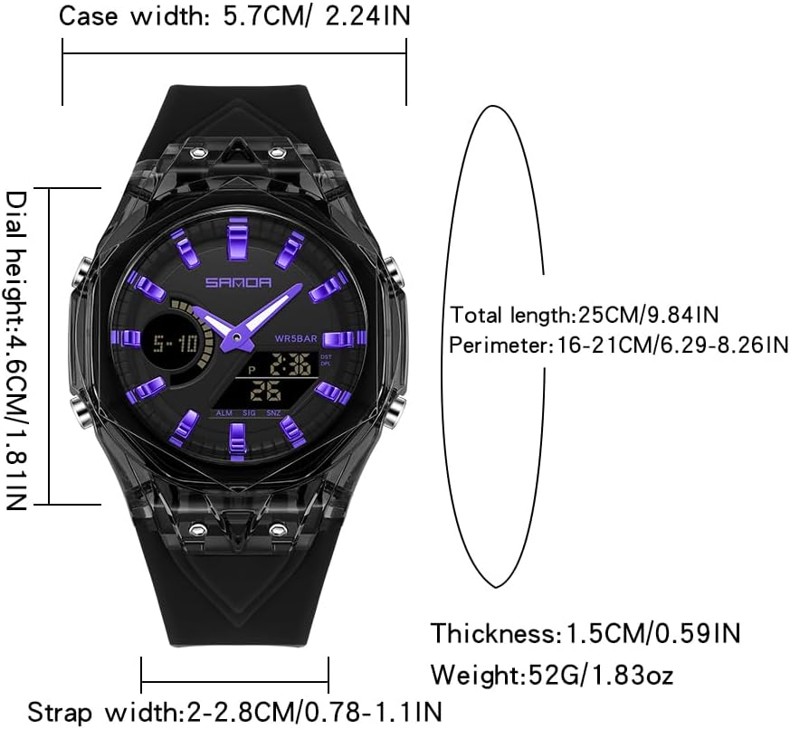 FANMIS Reloj deportivo unisex de doble pantalla – Reloj digital analógico táctico impermeable 5ATM con fecha de día, alarma, cronómetro y correa de TPU – Reloj de pulsera de cuarzo moderno para