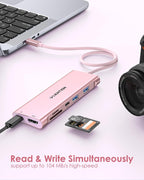 LENTION Hub USB C 7 en 1, cable de 1 pie, 4K @60Hz, 100W PD, A y C