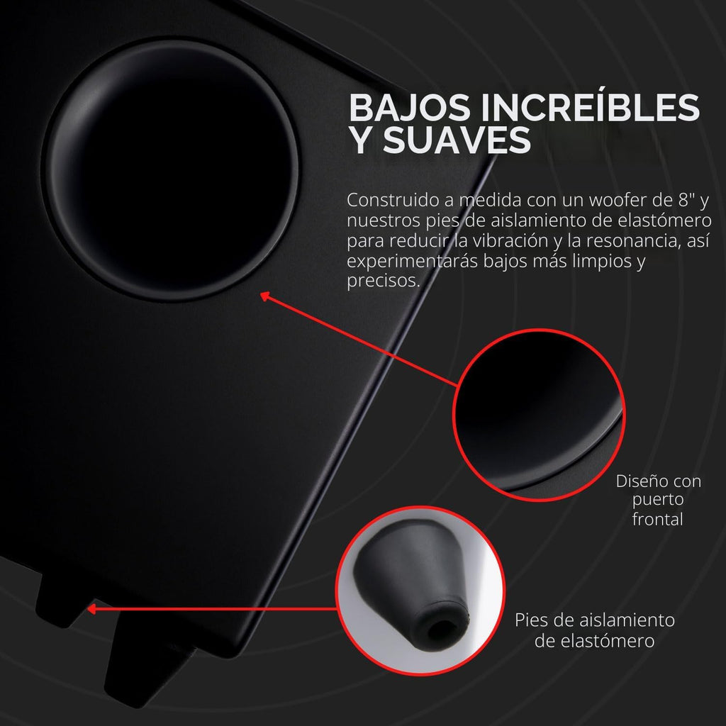 Audioengine S8 Bocina para sonidos graves, de 8 pulgadas, con conexión a corriente eléctrica, color blanco. Negro