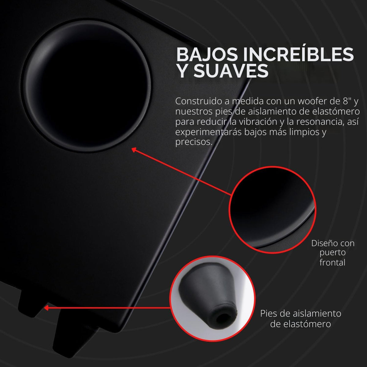 Audioengine S8 Bocina para sonidos graves, de 8 pulgadas, con conexión a corriente eléctrica, color blanco. Negro