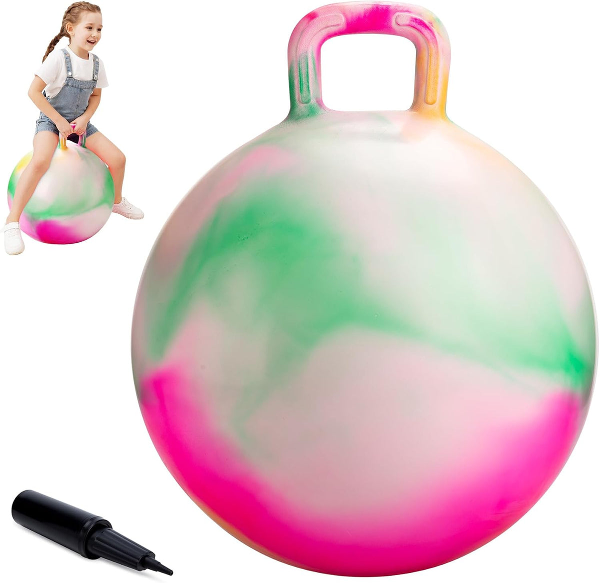 Bola de nubes saltarina, juguetes para saltar para niños, bola hinchable de 22 pulgadas con asa para niños y niñas de 10 años en adelante, juguete saltarín de nubes inflable con bomba