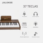 Teclado de piano para niños, piano digital para niños, instrumento educativo musical, juguete de madera para niñas y niños a partir de 3 años (nogal, 37 teclas)